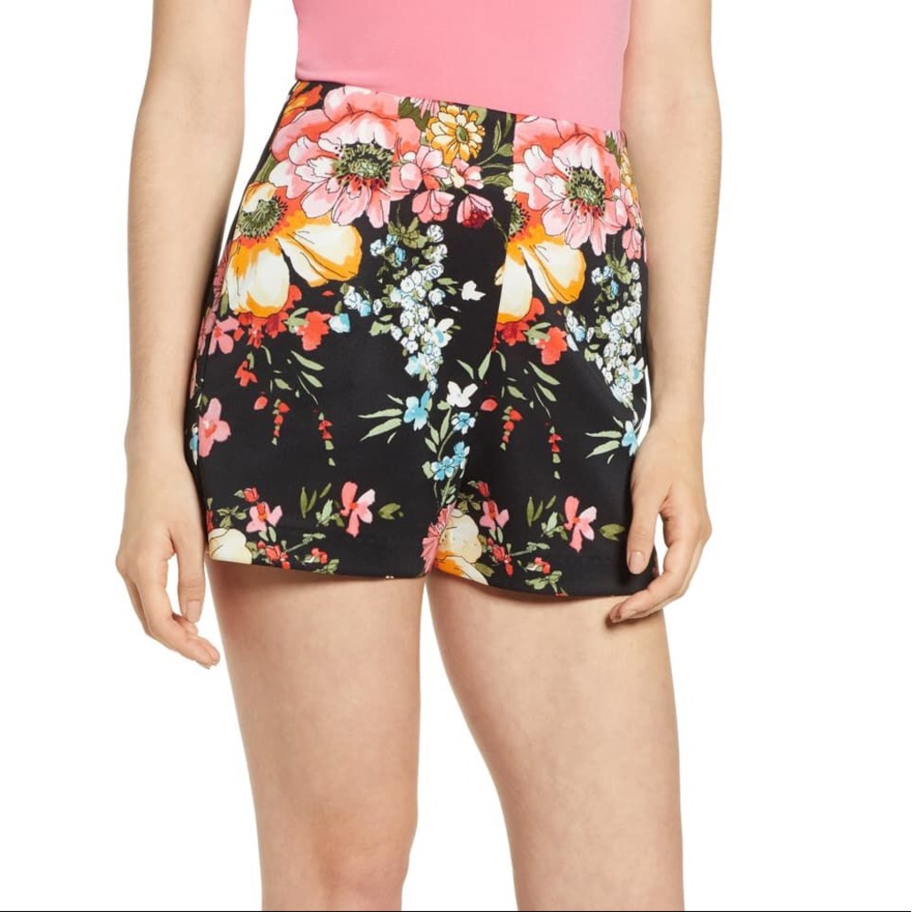 LEITH Black Floral Printed Retro Pin Up High Waisted Shorts Size XXS